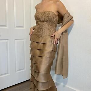 Teri Jon Gold Silk Gown – Size 12